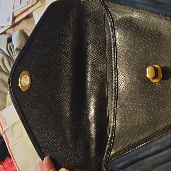 Vtg 80s Mock Croc Suede Satchel Tote - Picture 4 of 9